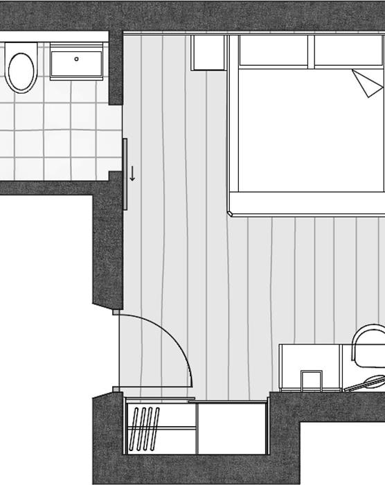 Skizze Doppelzimmer zur Einzelnutzung